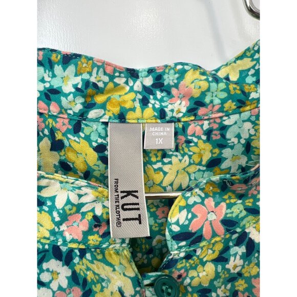 Kut From The Kloth Floral Peasant Top Plus Size 1X Pleated Smocked Blouse Boho - Picture 4 of 8